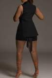 Grey Casual Solid Color Patchwork O Neck Sleeveless Two Pieces
