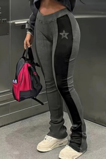 Black Gray Casual Patchwork The stars Contrast Bodycon High Waist Conventional Patchwork Trousers