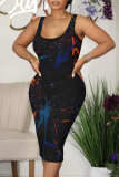 Leopard Print Casual Leopard Print Contrast U Neck Printed Dresses