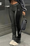Black Gray Casual Patchwork The stars Contrast Bodycon High Waist Conventional Patchwork Trousers