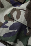 Camouflage Casual Camouflage Print Pocket Patchwork High Waist Regular Denim Shorts