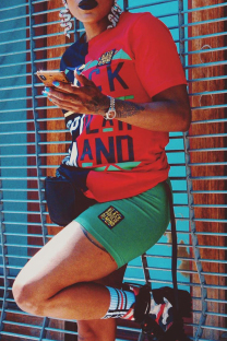 Red Casual Letters Patchwork O Neck Short Sleeve Two Pieces