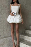 Rose Red Street Solid Color Patchwork Backless Ruched Halter Bud Dresses
