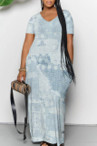 Black And White Casual Gradient Print Striped Print Love Print Contrast V Neck Printed Dresses