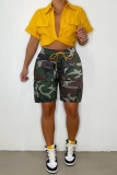 Camouflage Casual Camouflage Print Pocket Patchwork High Waist Regular Denim Shorts