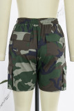 Camouflage Casual Camouflage Print Pocket Patchwork High Waist Regular Denim Shorts