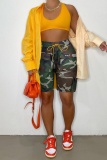 Camouflage Casual Camouflage Print Pocket Patchwork High Waist Regular Denim Shorts