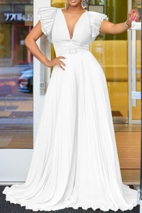White Casual Solid Color With Belt Regular Jumpsuits