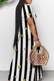 Black And White Casual Gradient Print Striped Print Love Print Contrast V Neck Printed Dresses