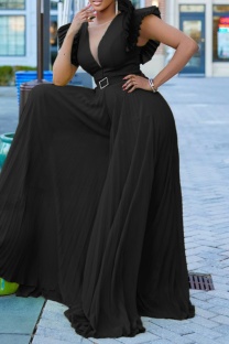 Black Casual Solid Color With Belt Regular Jumpsuits