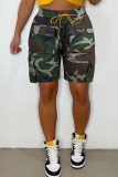 Camouflage Casual Camouflage Print Pocket Patchwork High Waist Regular Denim Shorts