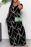Black And White Casual Gradient Print Striped Print Love Print Contrast V Neck Printed Dresses