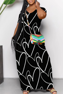 Black Casual Gradient Print Striped Print Love Print Contrast V Neck Printed Dresses