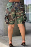 Camouflage Casual Camouflage Print Pocket Buttons Zipper Loose Mid Waist Straight Patchwork Bottoms