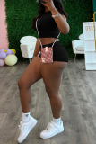 Red Casual Solid Color Patchwork O Neck Short Sleeve Two Pieces