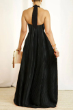 Blue Celebrities Solid Color Hollow Out Patchwork Backless Ruched Halter Evening Dresses