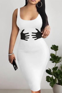 White Casual Street Print U Neck Printed Dresses