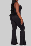 Black Sexy Letters Patchwork Backless Hot Drill Strapless Skinny Jumpsuits
