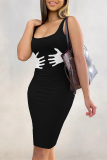 White Casual Street Print U Neck Printed Dresses