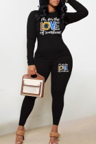Black Casual Print Patchwork O Neck Long Sleeve Two Pieces