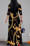 Black Casual Street Geometric Print Chain print Lace Up V Neck Printed Dresses