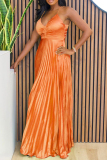 Burgundy Celebrities Solid Color Patchwork Backless Pleated Spaghetti Strap Sling Dresses