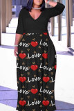 Apricot Casual Print Patchwork Belted V Neck Long Dresses