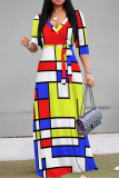 Black Casual Street Daily Geometric Print With Belt Contrast V Neck Printed Dresses