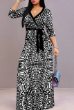 Red Yellow Casual Print Patchwork Strap Design V Neck Long Dresses