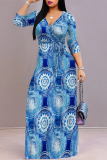 White Casual Street Geometric Print With Belt Contrast V Neck Printed Dresses