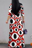 White Casual Street Geometric Print With Belt Contrast V Neck Printed Dresses