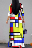 Black Casual Street Daily Geometric Print With Belt Contrast V Neck Printed Dresses