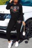 Black Casual Letters Patchwork O Neck Long Sleeve Two Pieces