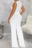 Black Casual Solid Patchwork Chains Half A Turtleneck Skinny Jumpsuits