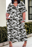 Purple Casual Camouflage Print Patchwork V Neck Straight Plus Size Dresses