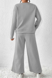 Grey Casual Solid Color Draw String Pocket Patchwork O Neck Long Sleeve Two Pieces