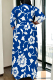Apricot Casual Daily Flowers Print Lace Up V Neck Printed Plus Size Dresses