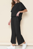 Pink Casual Solid Color Draw String Pocket Patchwork O Neck Half Sleeve Two Pieces