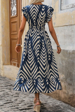 Blue Celebrities Stripe Patchwork V Neck Irregular Dresses