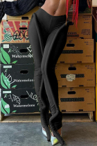 Black Street Solid Color Patchwork Skinny Mid Waist Pencil Patchwork Bottoms