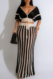 Camel Celebrities Hollow Out Patchwork Strap Design V Neck Short Sleeve Two Pieces