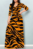 Zebra Casual Street Animal Print Lace Up With Belt Contrast V Neck Printed Dresses