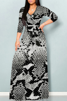 Snake Print Casual Street Animal Print Lace Up With Belt Contrast V Neck Printed Dresses