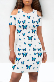 Red Black Casual Butterfly Print Contrast O Neck Printed Dresses