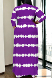 Orange Casual Daily Striped Print Lace Up Contrast V Neck Printed Plus Size Dresses