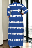 Orange Casual Daily Striped Print Lace Up Contrast V Neck Printed Plus Size Dresses