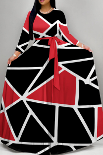 Red Black Casual Stripe Patchwork Strap Design O Neck A Line Dresses