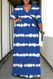 Orange Casual Daily Striped Print Lace Up Contrast V Neck Printed Plus Size Dresses