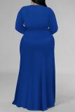 Dark Green Sexy Daily Solid Color Lace Up Slit V Neck Long Sleeve Plus Size Dresses
