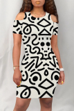 Colour Casual Geometric Print Graffiti Print Contrast O Neck Printed Dresses